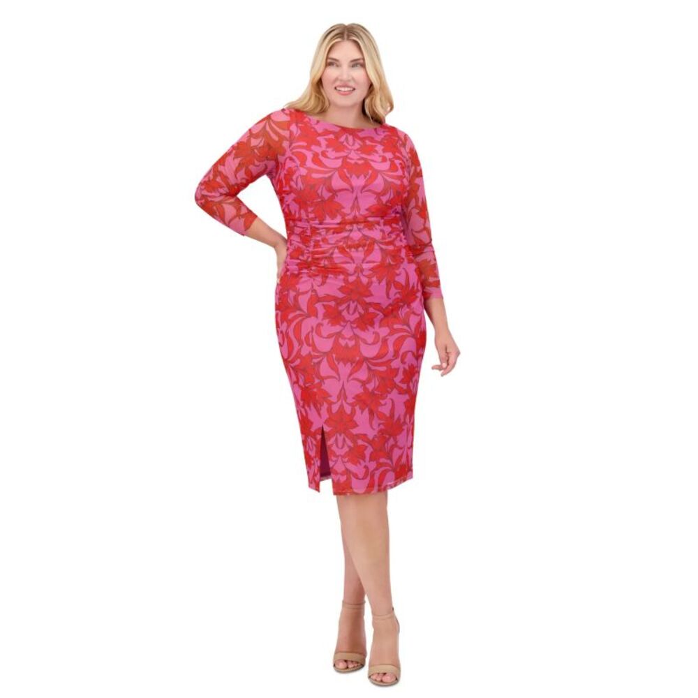 Vince Camuto Red and Pink Floral Sheath Dress